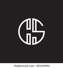 Initial letter CS, minimalist line art monogram circle shape logo, white color on black background
