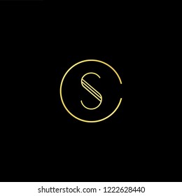 Initial letter CS SC minimalist art logo, gold color on black background.
