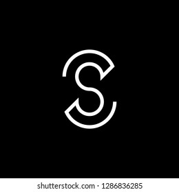 Initial letter CS SC OS SO minimalist art logo, white color on black background.