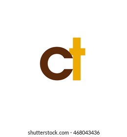 Initial letter CT brown yellow color logo