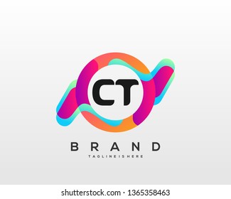 Initial letter CT logo with colorful circle background, letter combination logo design for creative industry, web, business and company. - Vector