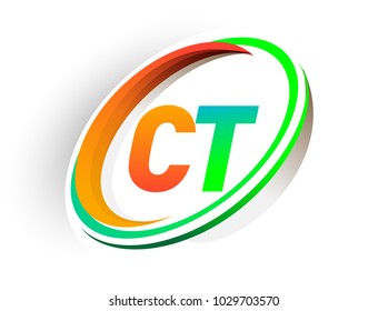 initial letter CT logotype company name colored orange and green circle and swoosh design, modern logo concept. vector logo for business and company identity.