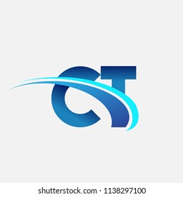 initial letter CT logotype company name colored blue and swoosh design. vector logo for business and company identity.
