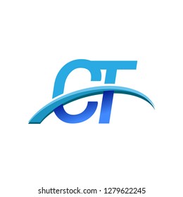 initial letter CT logotype company name colored blue and swoosh design. vector logo for business and company identity.

