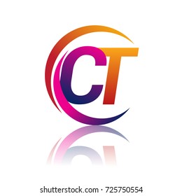 initial letter CT logotype company name orange and magenta color on circle and swoosh design. vector logo for business and company identity.