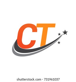 initial letter CT logotype company name colored orange and grey swoosh star design. vector logo for business and company identity.
