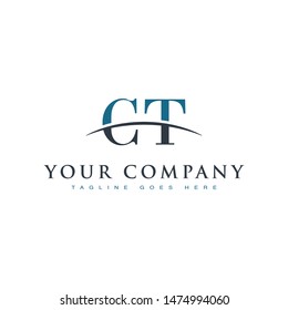 Initial letter CT, overlapping movement swoosh horizon logo company design inspiration in blue and gray color vector