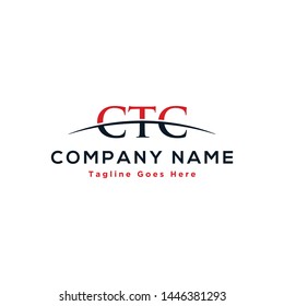 Initial letter CTC, overlapping movement swoosh horizon logo company design inspiration in red and dark blue color vector