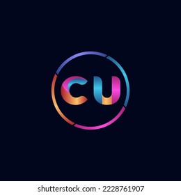 Letra inicial curva CU logotipo redondeado, colores brillantes gradientes vivos y brillantes