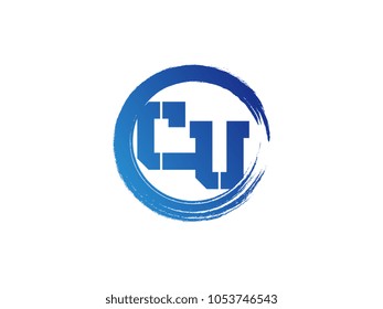 Initial letter CU logo with blue zen brush