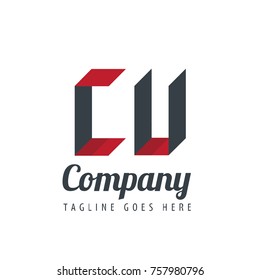 Initial Letter CU Logo With Ribbon Style