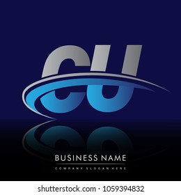 initial letter CU logotype company name colored blue and grey swoosh design. vector logo for business and company identity.
