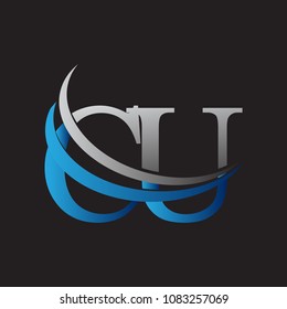 initial letter CU logotype company name colored blue and grey swoosh design. vector logo for business and company identity.