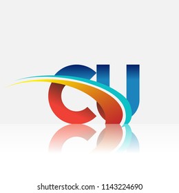 initial letter CU logotype company name colored red and blue and swoosh design. vector logo for business and company identity.
