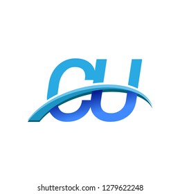 initial letter CU logotype company name colored blue and swoosh design. vector logo for business and company identity.
