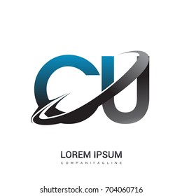 initial letter CU logotype company name colored blue and grey swoosh design. logo design for business and company identity.