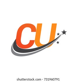 initial letter CU logotype company name colored orange and grey swoosh star design. vector logo for business and company identity.