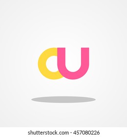 Initial letter CU lowercase logo design template orange pink