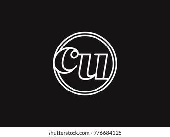 Initial letter cu lowercase outline inside the circle logo template white on black background