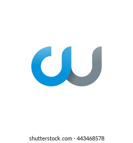 initial letter cu modern linked circle round lowercase logo blue gray