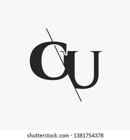 Initial Letter CU Monogram Sliced. Modern logo template isolated on gray background