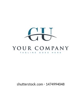 Initial letter CU, overlapping movement swoosh horizon logo company design inspiration in blue and gray color vector