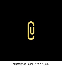 Initial letter CU UC minimalist art logo, gold color on black background.