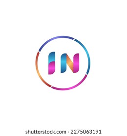 Initial letter IN curve rounded logo, gradient vibrant colorful glossy colors