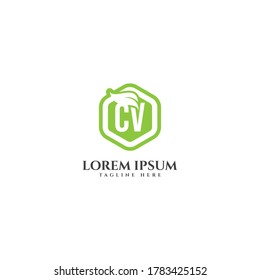 Initial letter CV eco leaf logo icon design template elements
