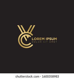 Initial Letter CV linked uppercase overlap modern gold logo vector design template. Suitable for business, consulting group company.