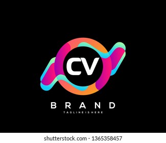 Initial letter CV logo with colorful circle background, letter combination logo design for creative industry, web, business and company. - Vector