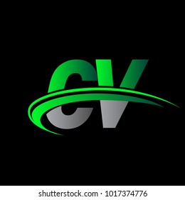 initial letter CV logotype company name colored green and black swoosh design. vector logo for business and company identity.