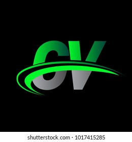 initial letter CV logotype company name colored green and black swoosh design. vector logo for business and company identity.