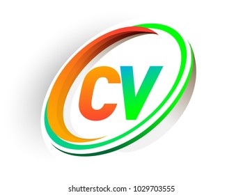 initial letter CV logotype company name colored orange and green circle and swoosh design, modern logo concept. vector logo for business and company identity.