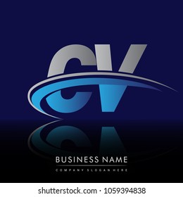 initial letter CV logotype company name colored blue and grey swoosh design. vector logo for business and company identity.
