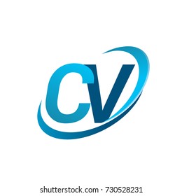 initial letter CV logotype company name colored blue swoosh design concept. vector logo for business and company identity.