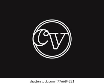 Initial letter cv lowercase outline inside the circle logo template white on black background