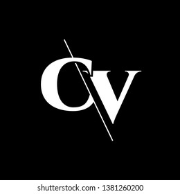 Initial Letter CV Monogram Sliced. Modern logo template isolated on black background