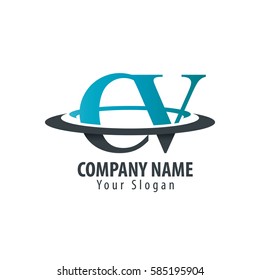 Initial Letter CV With Overlapping Swoosh Circle Logo