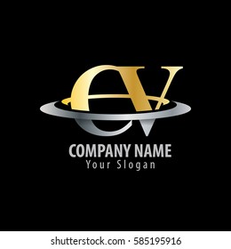 Initial Letter CV With Overlapping Swoosh Circle Logo