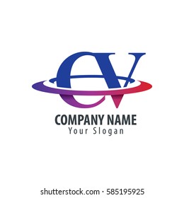 Initial Letter CV With Overlapping Swoosh Circle Logo