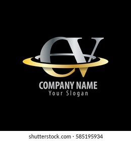 Initial Letter CV With Overlapping Swoosh Circle Logo