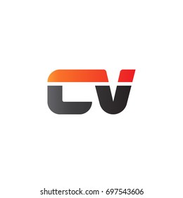 Initial letter CV, straight linked line bold logo, gradient fire red black colors