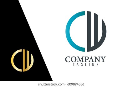 Initial Letter CW With Linked Circle Logo