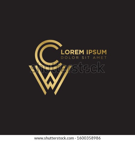 Initial Letter CW linked uppercase overlap modern gold logo vector design template. Suitable for business, consulting group company.
