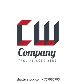 Initial Letter CW Logo With Ribbon Style