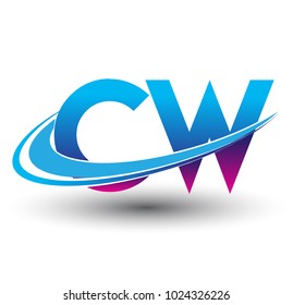 initial letter CW logotype company name colored blue and magenta swoosh design. vector logo for business and company identity.