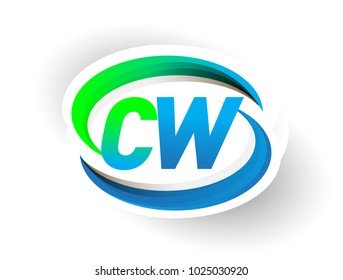 initial letter CW logotype company name colored blue and green swoosh design, modern logo concept. vector logo for business and company identity.

