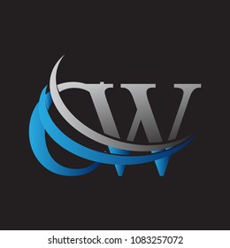 initial letter CW logotype company name colored blue and grey swoosh design. vector logo for business and company identity.
