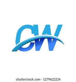initial letter CW logotype company name colored blue and swoosh design. vector logo for business and company identity.
